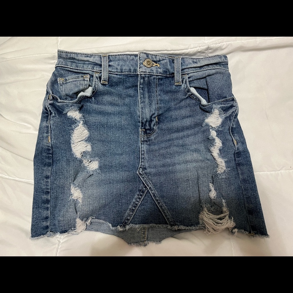 Distressed Denim Skirt